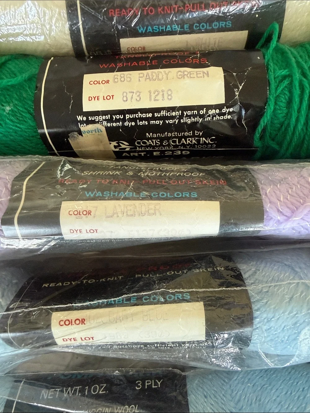 9 Skein Coats & Clark’s Baby Yarn +2 Variegated Skeins, 11 Total! Various Colors